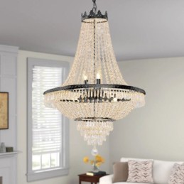 Lámpara colgante clásica de cristal estilo imperio, color negro, 9 luces
