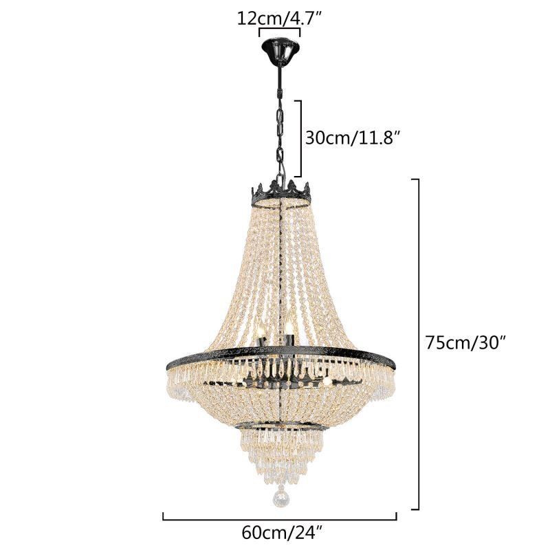 Lámpara colgante clásica de cristal estilo imperio, color negro, 9 luces