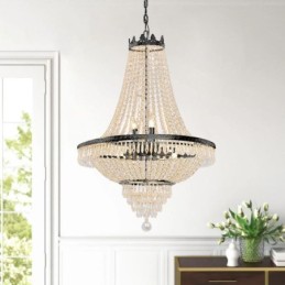 Lámpara colgante clásica de cristal estilo imperio, color negro, 9 luces
