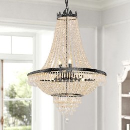Lámpara colgante clásica de cristal estilo imperio, color negro, 9 luces