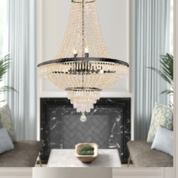 Lámpara colgante clásica de cristal estilo imperio, color negro, 9 luces