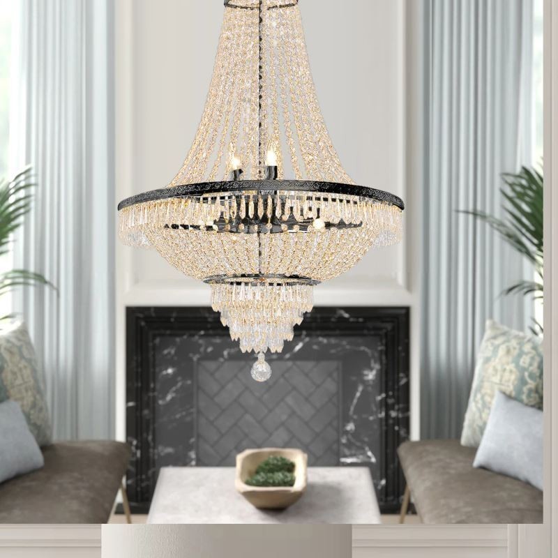 Lámpara colgante clásica de cristal estilo imperio, color negro, 9 luces