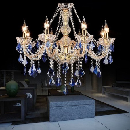 Lámpara colgante de cristal europea de lujo, luz azul Lámpara colgante de cristal europea de lujo, luz azul