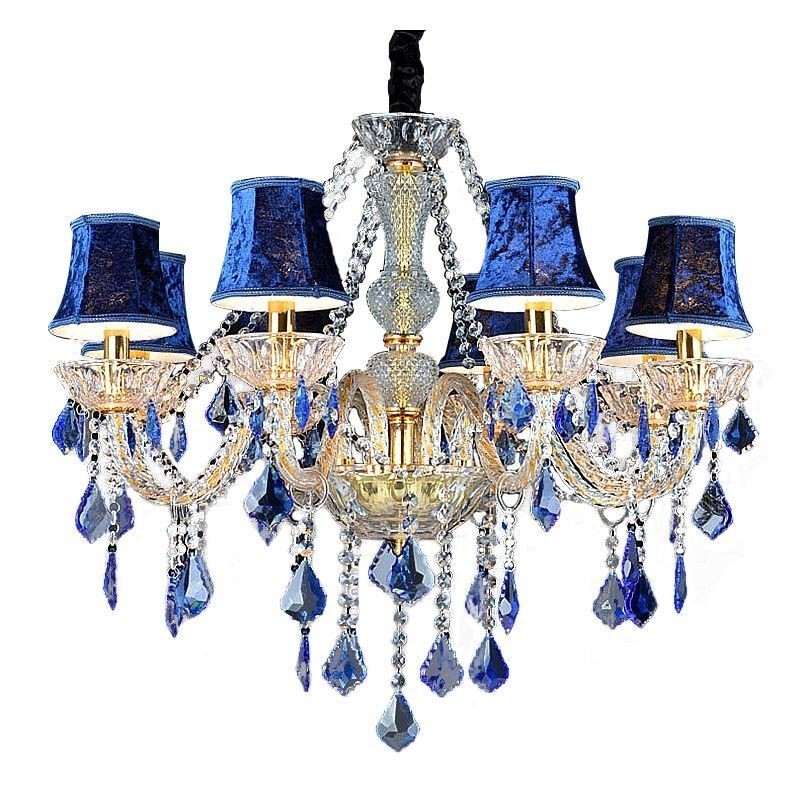 Lámpara colgante de cristal europea de lujo, luz azul