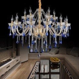 Lámpara colgante de cristal europea de lujo, luz azul