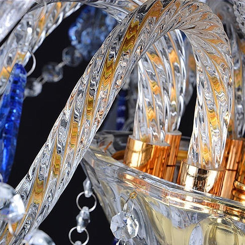 Lámpara colgante de cristal europea de lujo, luz azul