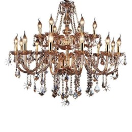 Lámpara colgante de cristal europea, elegante y grande, color ámbar.