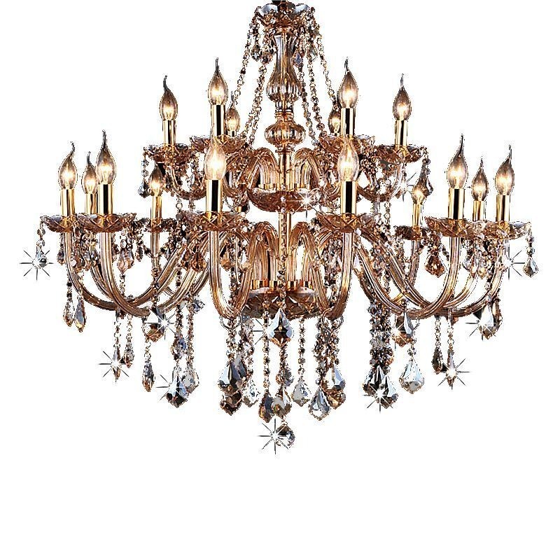 Lámpara colgante de cristal europea, elegante y grande, color ámbar.