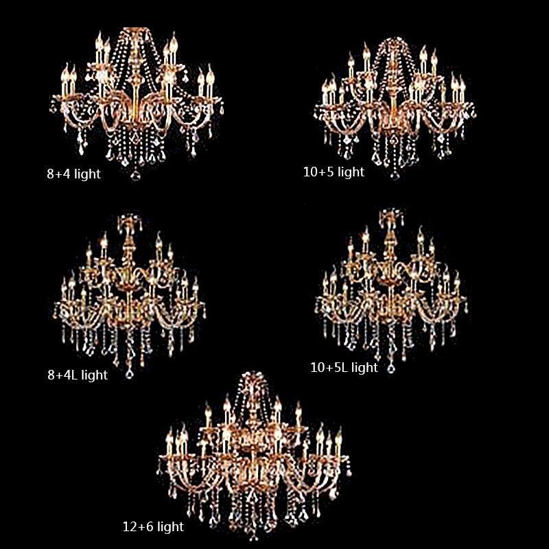 Lámpara colgante de cristal europea, elegante y grande, color ámbar.