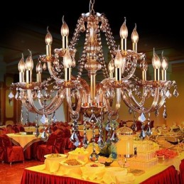 Lámpara colgante de cristal europea, elegante y grande, color ámbar.