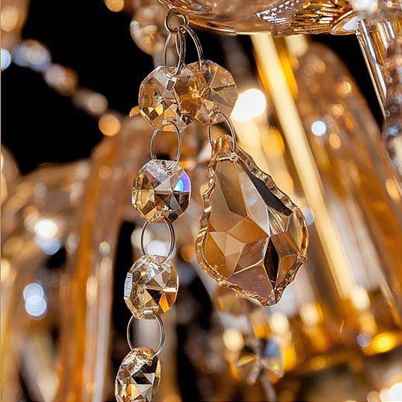 Lámpara colgante de cristal europea, elegante y grande, color ámbar.