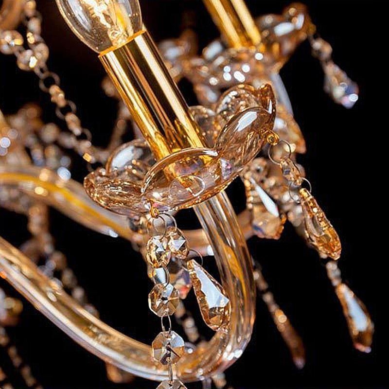 Lámpara colgante de cristal europea, elegante y grande, color ámbar.