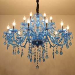 Lámpara colgante europea de cristal grande, color azul, estética