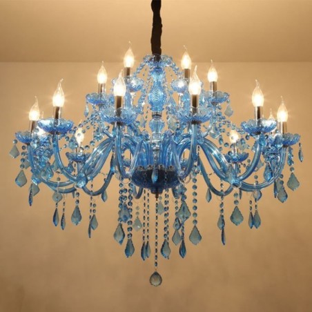 Lámpara colgante europea de cristal grande, color azul, estética Lámpara colgante europea de cristal grande, color azul, estética