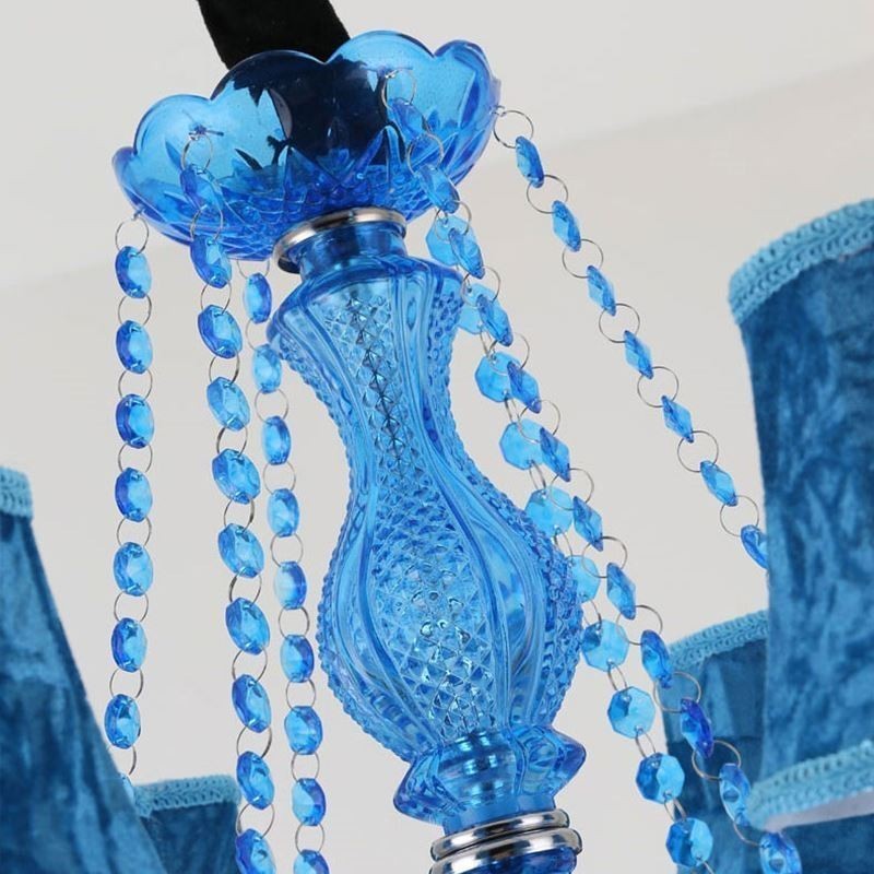 Lámpara colgante europea de cristal grande, color azul, estética