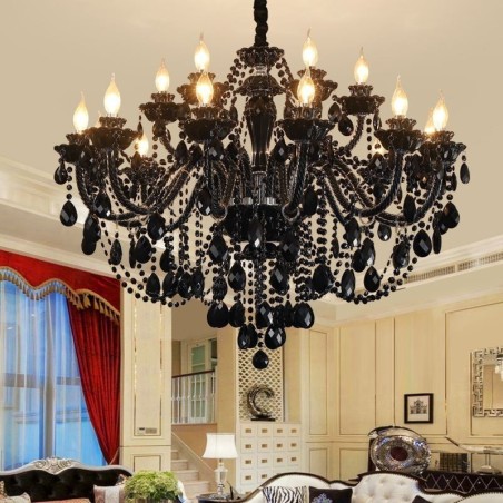 Lámpara colgante de cristal de estilo europeo de lujo, color negro Lámpara colgante de cristal de estilo europeo de lujo, color negro