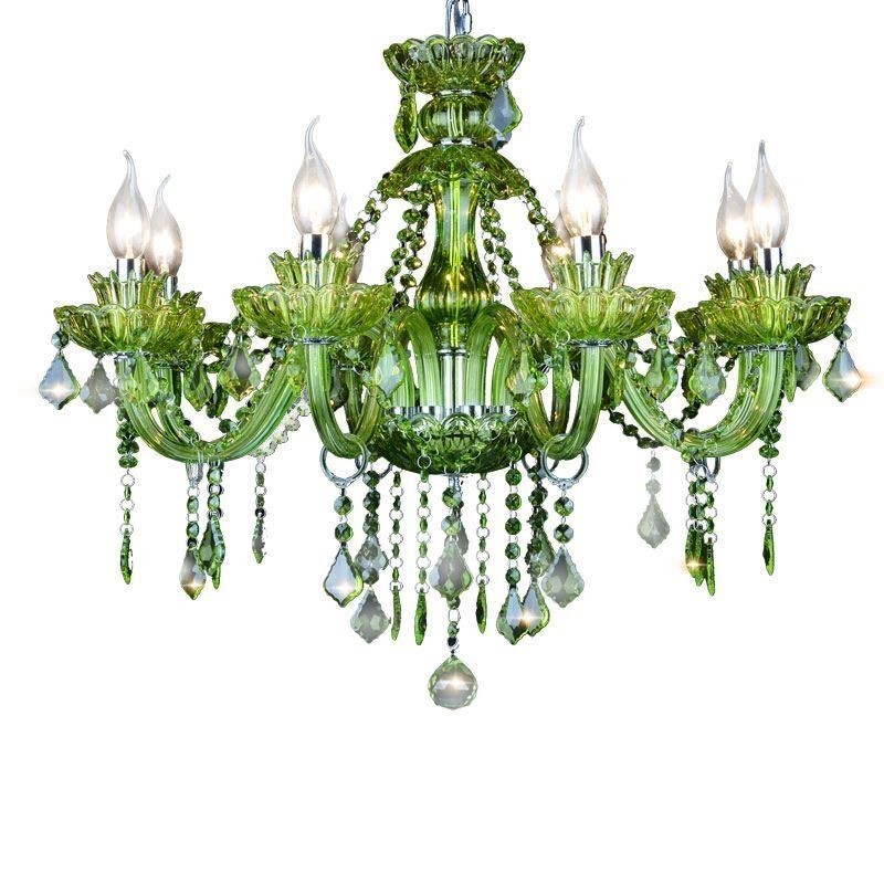 Lámpara colgante estilo europeo de cristal verde con forma de vela