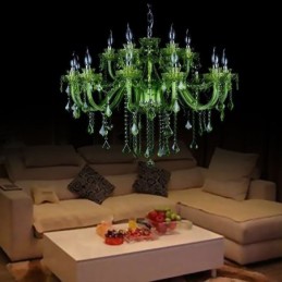 Lámpara colgante estilo europeo de cristal verde con forma de vela