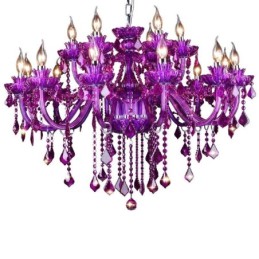 Elegante lámpara de techo de cristal morado, lámpara de araña europea