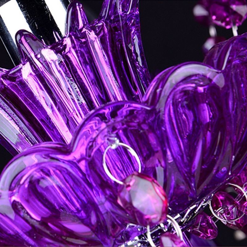 Elegante lámpara de techo de cristal morado, lámpara de araña europea