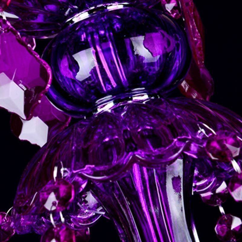 Elegante lámpara de techo de cristal morado, lámpara de araña europea