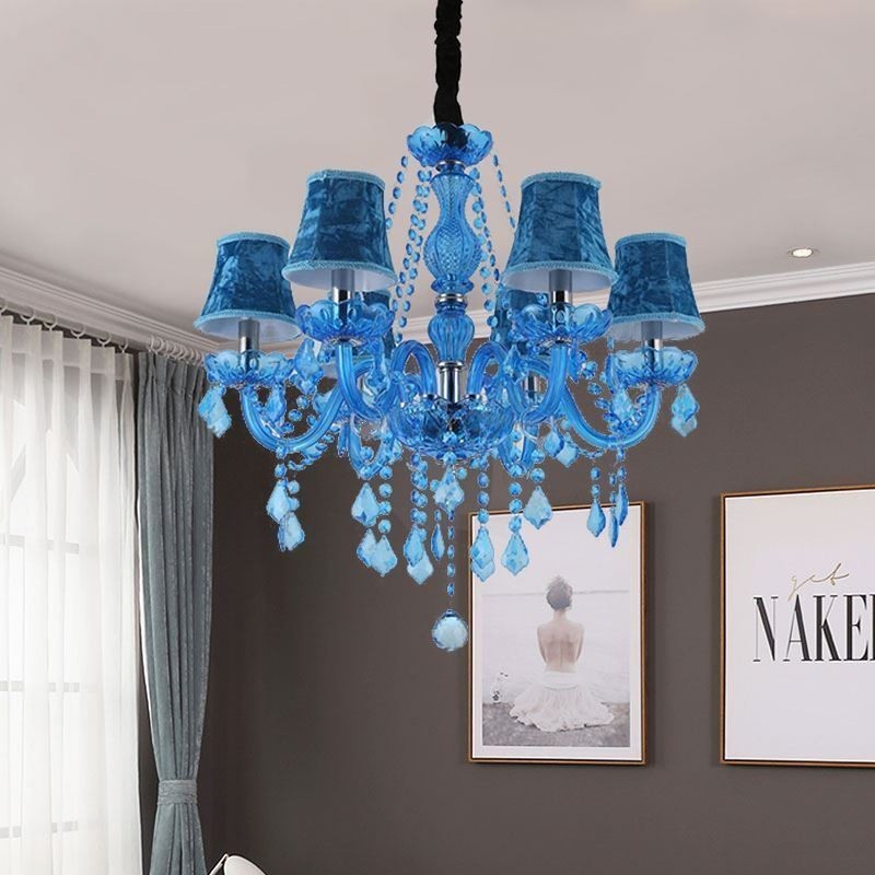 Lámpara colgante única de cristal azul de estilo europeo