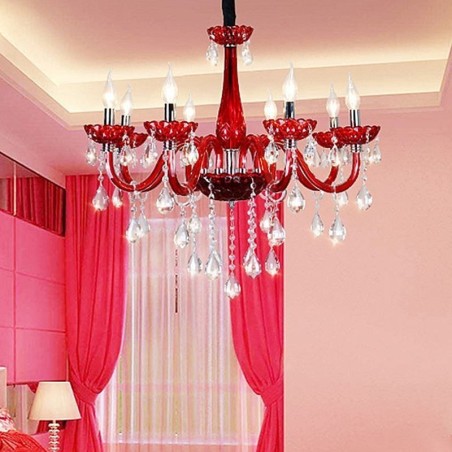 Lámpara de techo de cristal europea moderna de color rojo Lámpara de techo de cristal europea moderna de color rojo