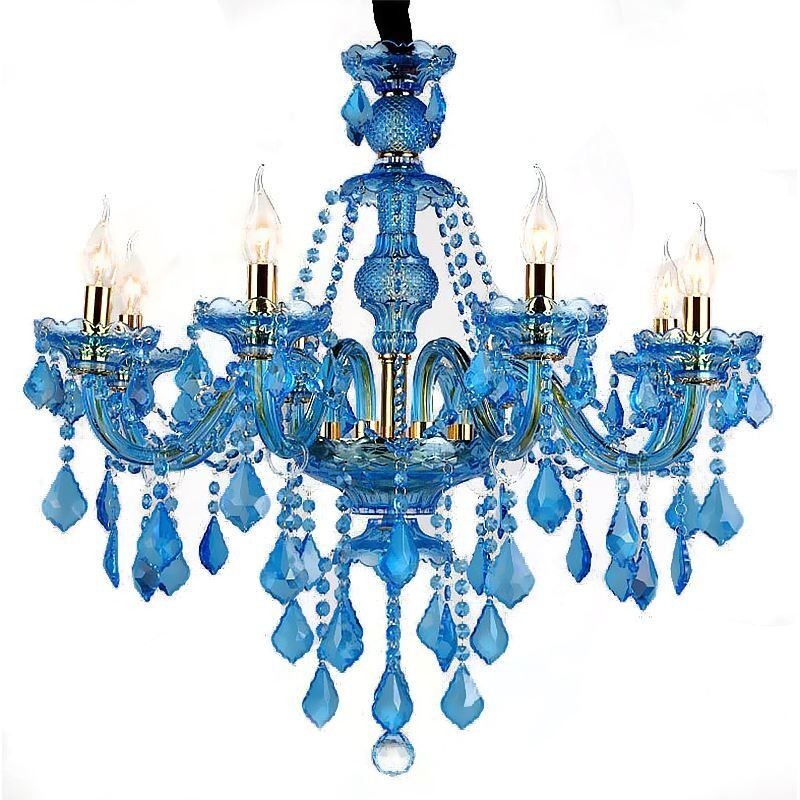 Lámpara colgante europea de gran tamaño de cristal azul