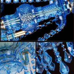 Lámpara colgante europea de gran tamaño de cristal azul