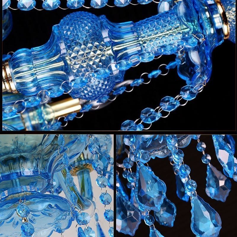 Lámpara colgante europea de gran tamaño de cristal azul