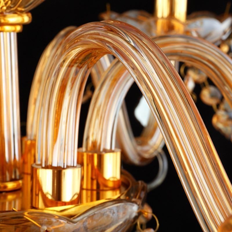 Lámpara colgante de cristal europea, elegante lámpara colgante de color ámbar.