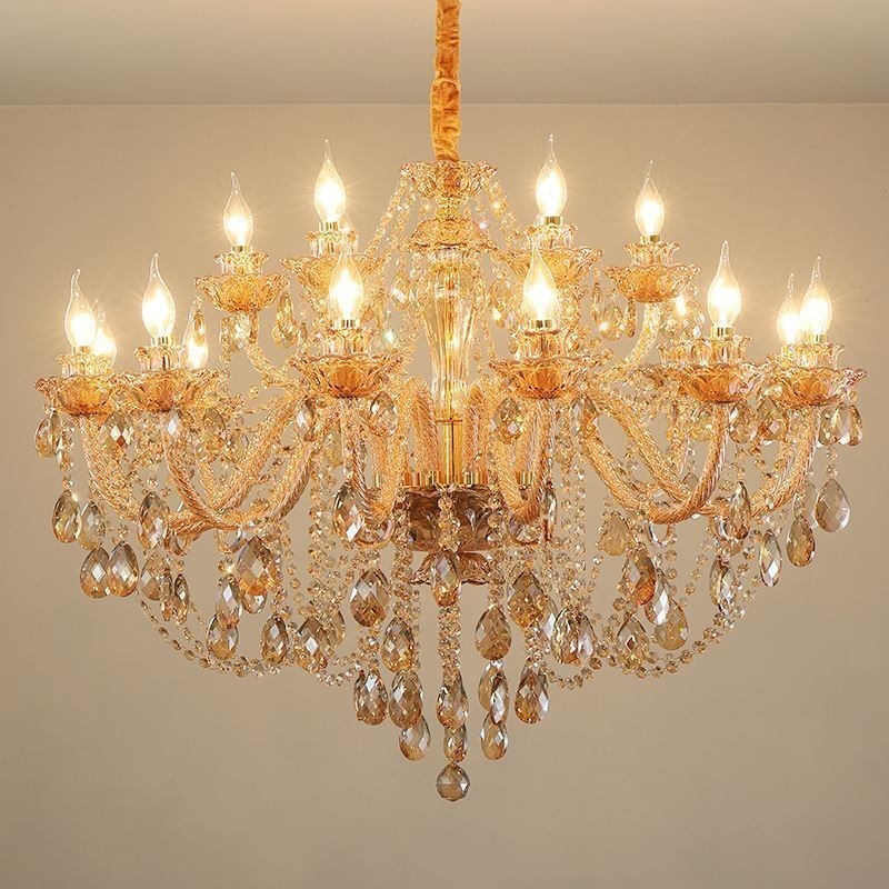 Lámpara colgante de cristal europea de lujo color coñac
