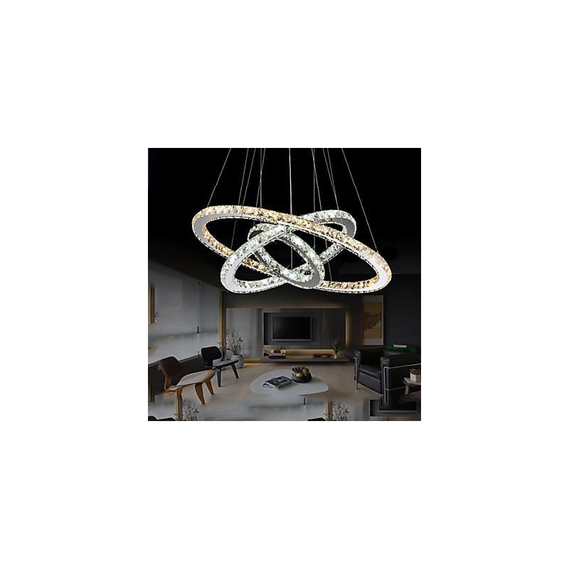 Lámparas colgantes de cristal K9 ámbar y transparente, iluminación con 3 anillos