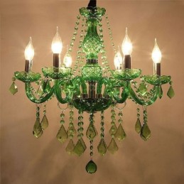 Lámpara colgante de cristal única de estilo europeo de color verde hierba.
