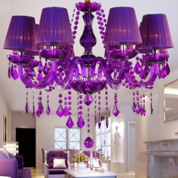 Elegante lámpara colgante de cristal de estilo europeo, color morado
