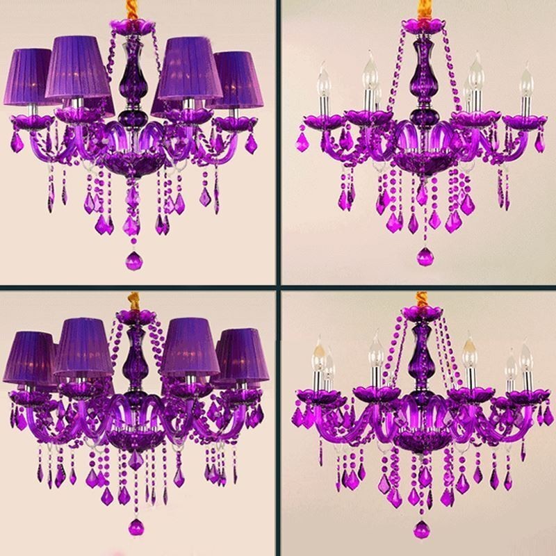 Elegante lámpara colgante de cristal de estilo europeo, color morado
