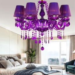 Elegante lámpara colgante de cristal de estilo europeo, color morado