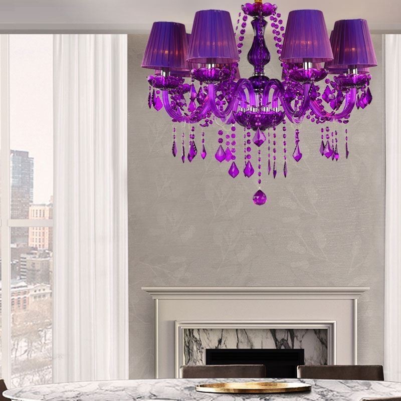 Elegante lámpara colgante de cristal de estilo europeo, color morado