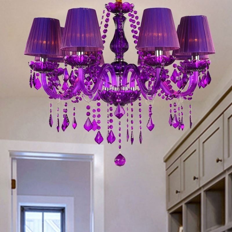 Elegante lámpara colgante de cristal de estilo europeo, color morado
