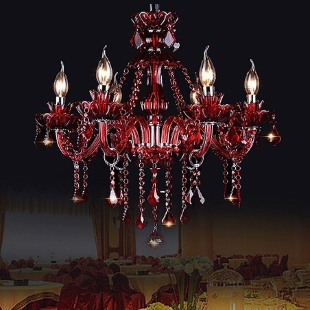Lámpara colgante de cristal europea de color rojo Lámpara colgante de cristal europea de color rojo