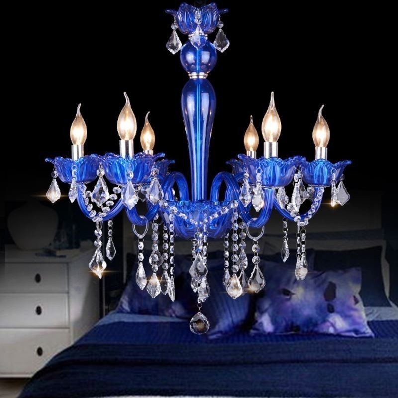 Lámpara colgante de cristal de estilo europeo con cristal azul