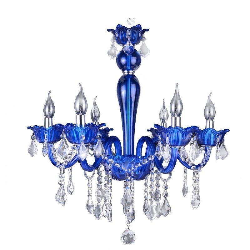 Lámpara colgante de cristal de estilo europeo con cristal azul