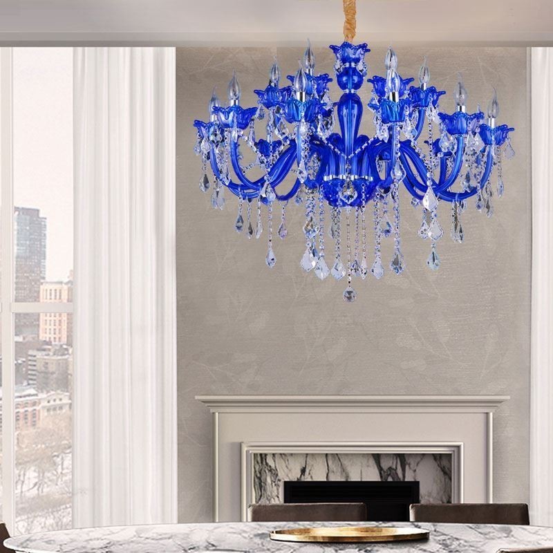 Lámpara colgante de cristal de estilo europeo con cristal azul