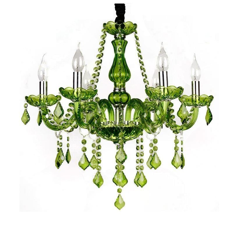 Lámpara colgante de cristal de estilo europeo, única, color verde