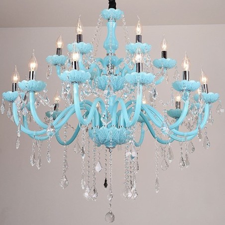 Lámpara colgante europea de cristal grande de color azul Lámpara colgante europea de cristal grande de color azul