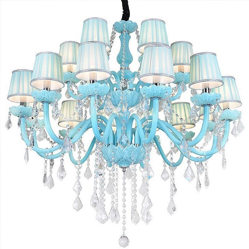 Lámpara colgante europea de cristal grande de color azul