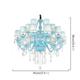 Lámpara colgante europea de cristal grande de color azul