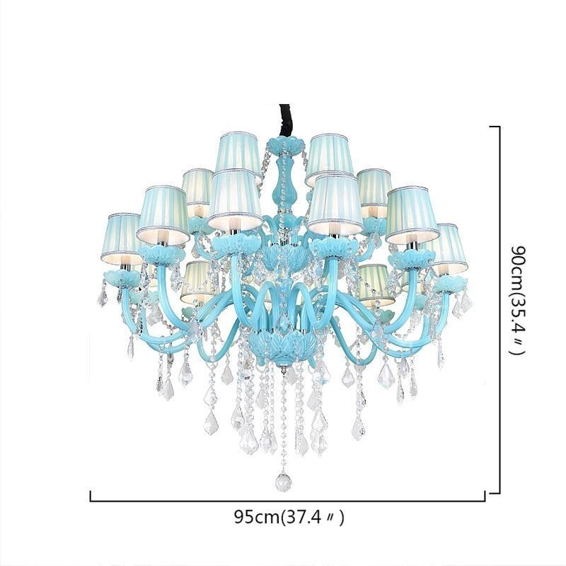 Lámpara colgante europea de cristal grande de color azul