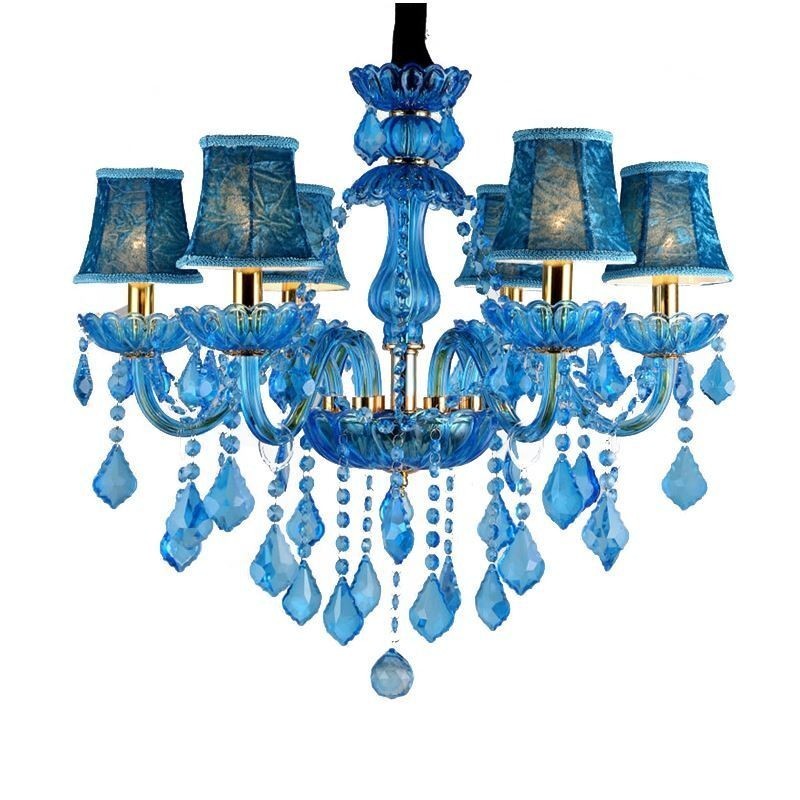 Elegante lámpara colgante de cristal azul europea