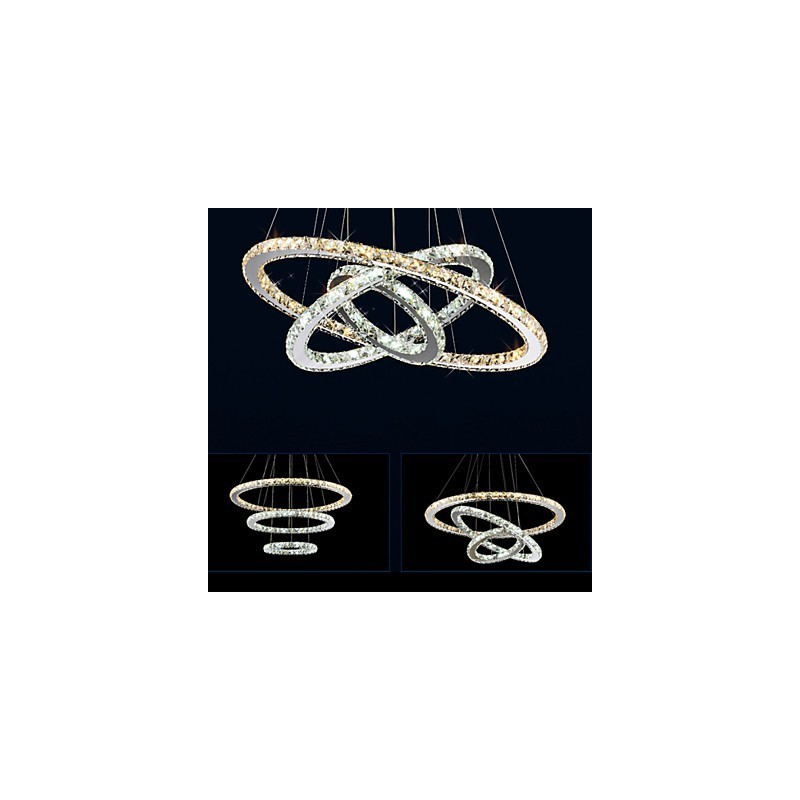Lámparas colgantes de cristal K9 ámbar y transparente, iluminación con 3 anillos